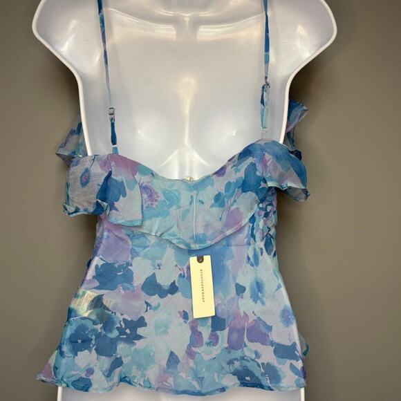 NWT Anthropologie Blue Floral Watercolor Fairycore Bias-Cut Cami Top Sz M - Picture 2 of 7
